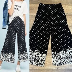 Ett Twa Chesapeake Wide Leg Pants Polka Dot Floral Size 6 Anthropologie